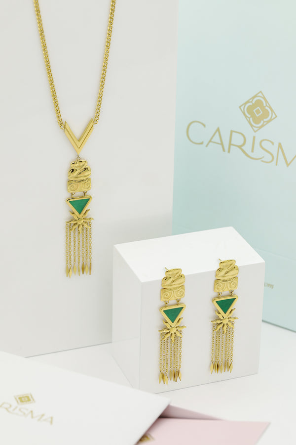 carisma Neolithic Statement Green Enamel Necklace & Earrings Gift Set
