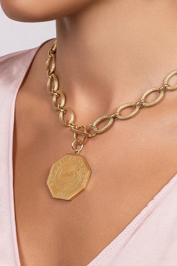 Carisma Octagon 25 Cent Luzzu Coin Pendant Chain Necklace