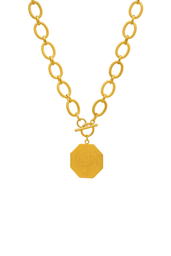 carisma Octagon 25 Cent Luzzu Coin Pendant Chain Necklace