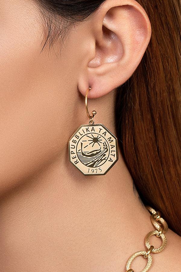 Carisma Octagon 25 Cent Luzzu Coin Pendant Hoop Earring Set