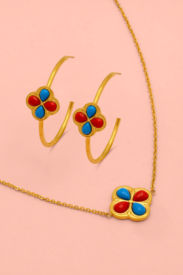 carisma Olimpia's Coral & Turquoise Hoop Earring Set & Choker Gift Set