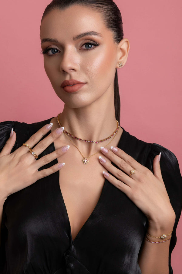 Carisma Pink Aurora Ring Stud Earrings Necklace & Bracelet Gift Set