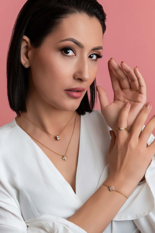 Carisma Pink Aurora Ring Stud Earrings Necklace & Bracelet Gift Set