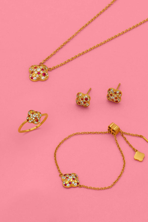 carisma Pink Aurora Ring Stud Earrings Necklace & Bracelet Gift Set