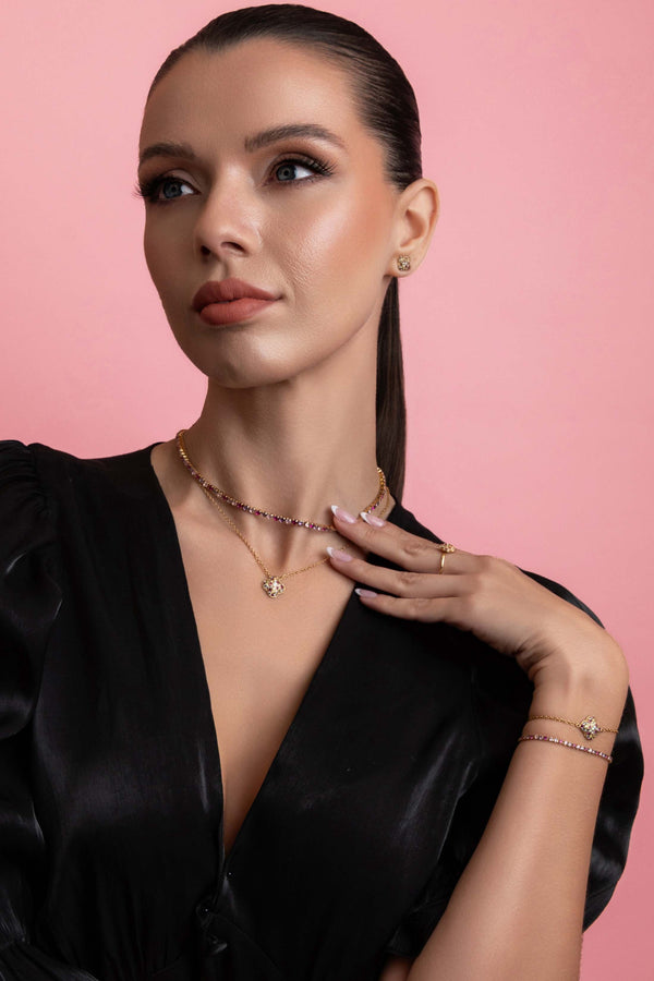 Carisma Pink Aurora Stud Earrings & Necklace Gift Set