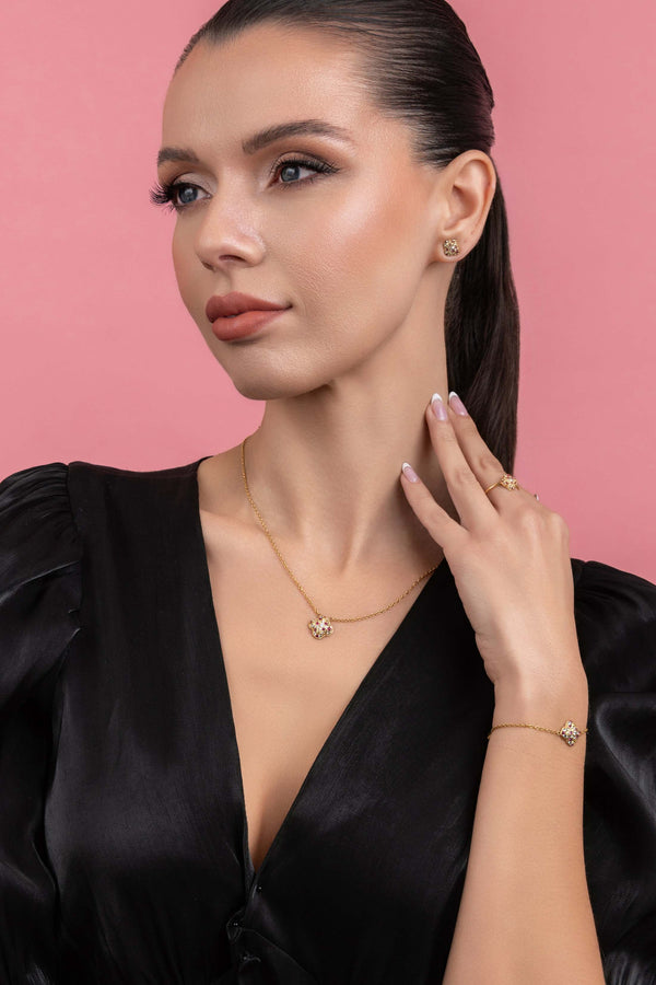 Carisma Pink Aurora Stud Earrings & Necklace Gift Set