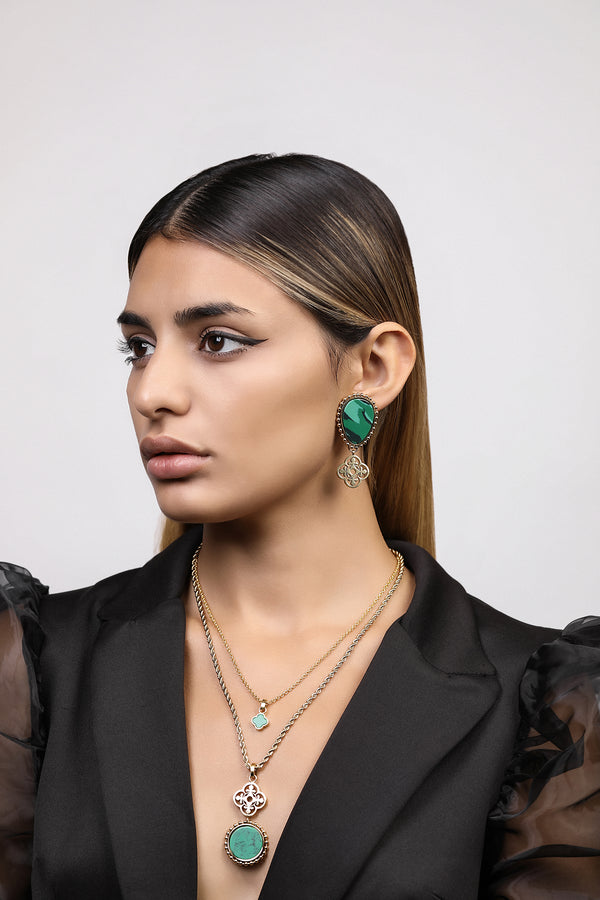 Carisma Plaza Green Stone Maltese Tile Pattern Drop Earring Set