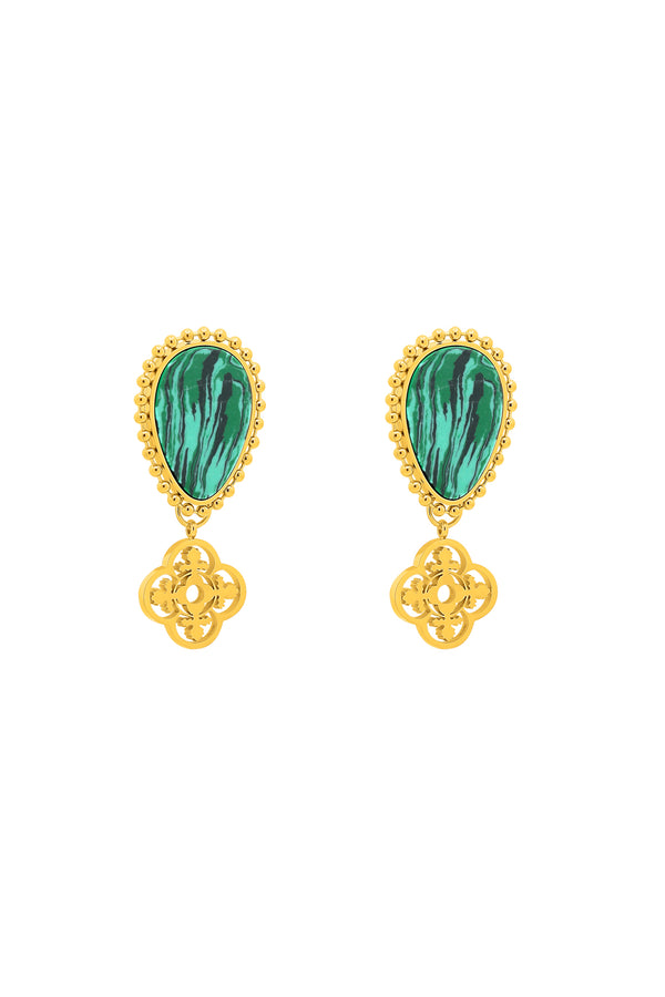 carisma Plaza Green Stone Maltese Tile Pattern Drop Earring Set