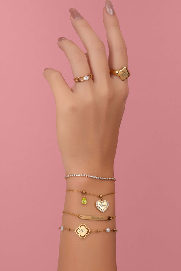 Carisma Qalbi Halo Engravable Toggle Charm & Birthstone Bracelet Gift Set