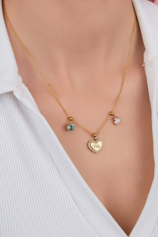 Carisma Qalbi Halo Engravable Toggle Charm & Birthstone Necklace Gift Set