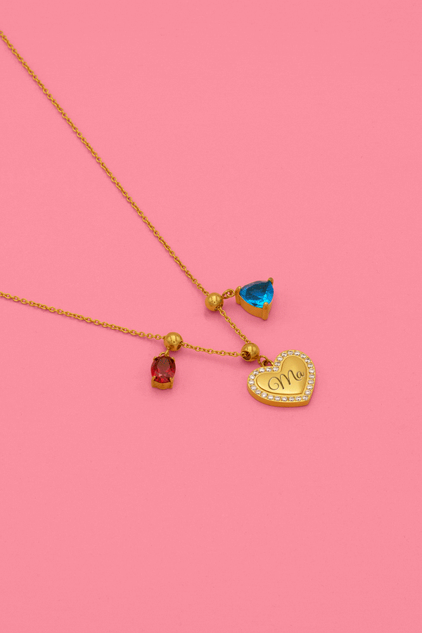 carisma Qalbi Halo Engravable Toggle Charm & Birthstone Necklace Gift Set