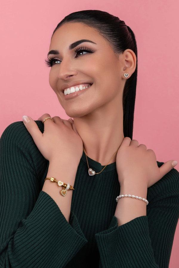 Carisma Qalbi ‘Ma’ Mother Of Pearl Necklace & Stud Earrings Gift Set