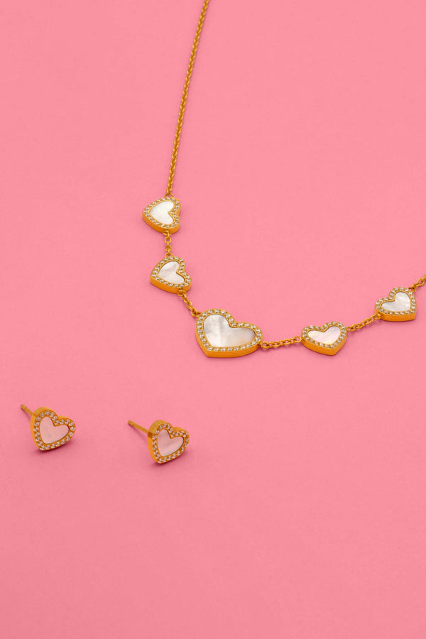 carisma Qalbi Mother of Pearl Necklace & Stud Earrings Gift Set