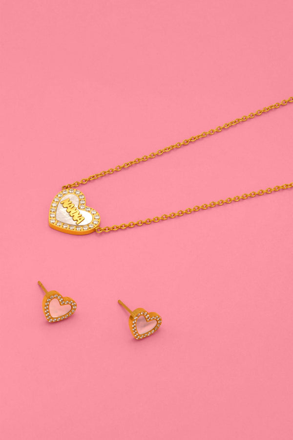 carisma Qalbi ‘Nanna’ Mother of Pearl Necklace & Stud Earrings Gift Set