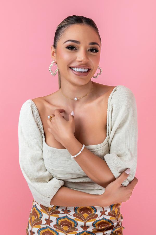 Carisma Racquel's Statement Pearl Logo Hoop Earring Set