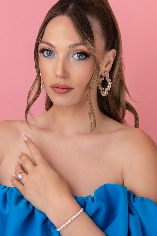 Carisma Racquel's Statement Pearl Logo Hoop Earring Set