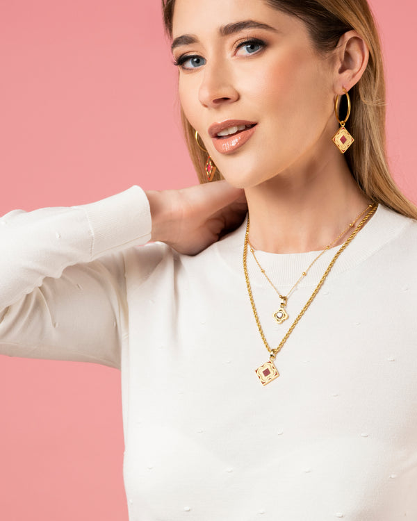 Carisma Red Carnelian Logo Stone Pendant Earring Set