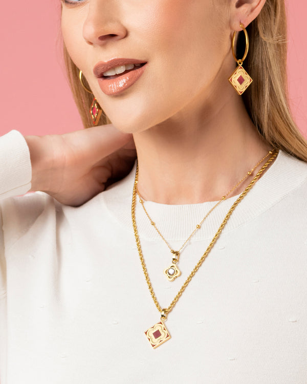 Carisma Red Carnelian Logo Stone Pendant Earring Set