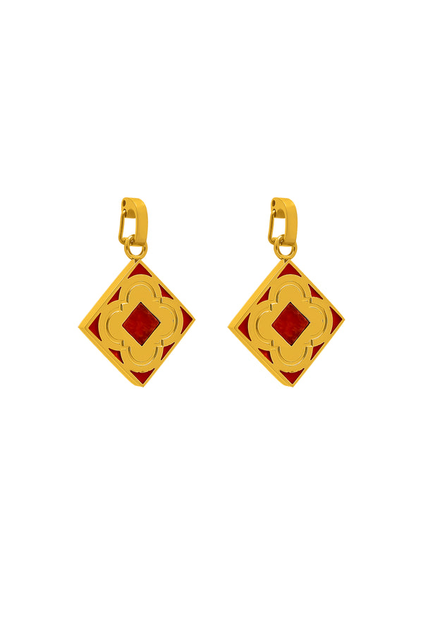 carisma Red Carnelian Logo Stone Pendant Earring Set