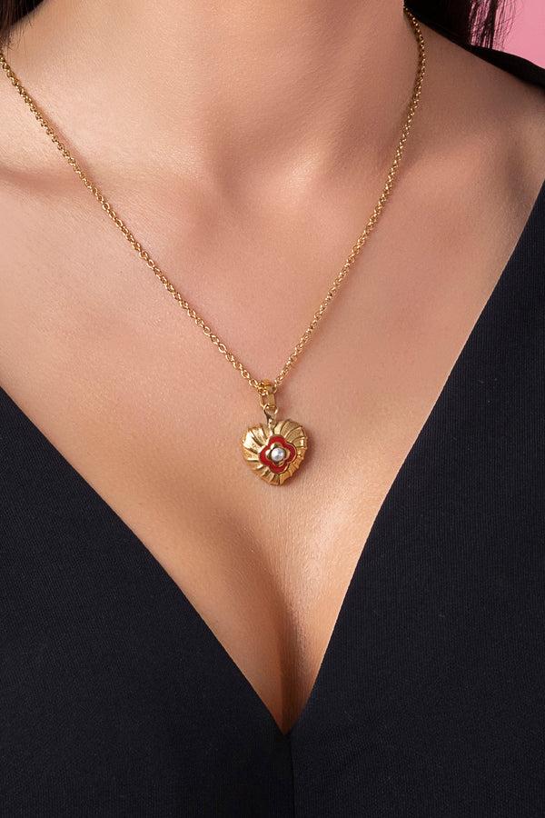 Carisma Red Heart Enamel Engravable Pendant & Heart Of Gold Studs Gift Set