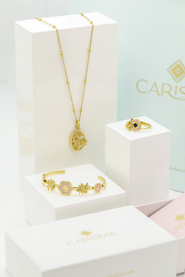carisma Reġina Pink Enamel Ring Bangle & Pendant Gift Set
