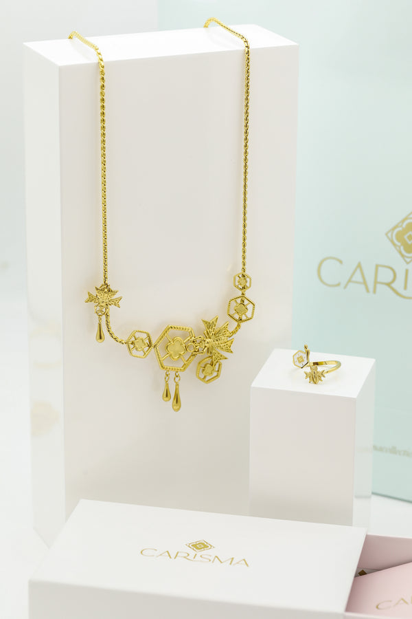 carisma Reġina Statement Necklace & White Enamel Ring Gift Set