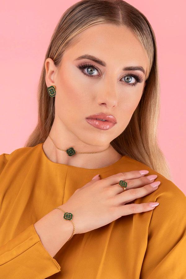 Carisma Rossi's Emerald Green Crystal Stud Earrings & Choker Gift Set