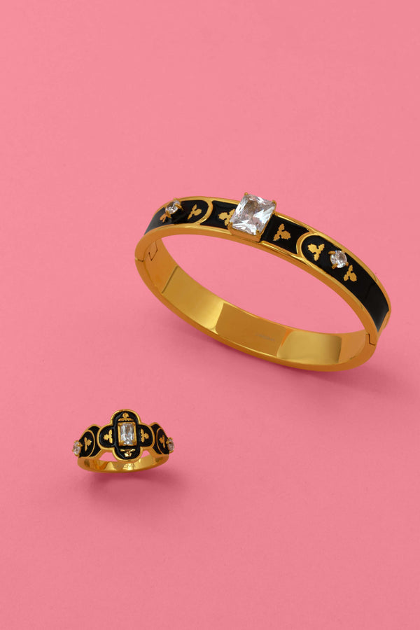carisma Royal Tile Black Enamel Bangle & Ring Gift Set