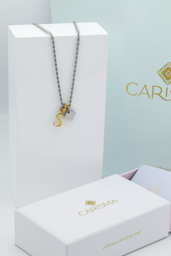 carisma Silver Square & Carisma Letter Pendant Gift Set