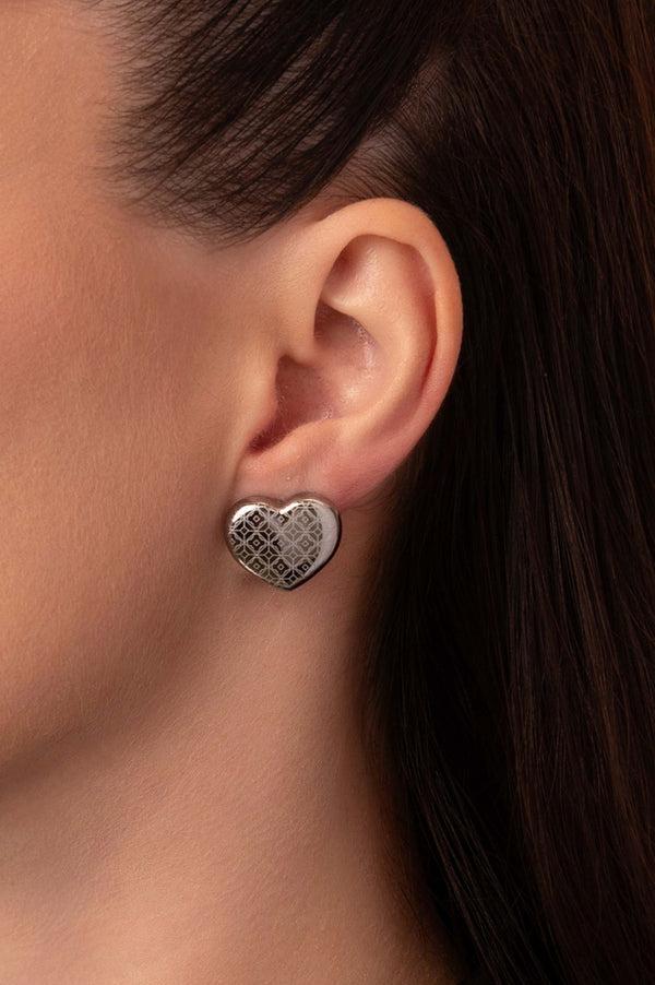 Carisma Silver Tiled Heart Clip-On Stud Earring Set