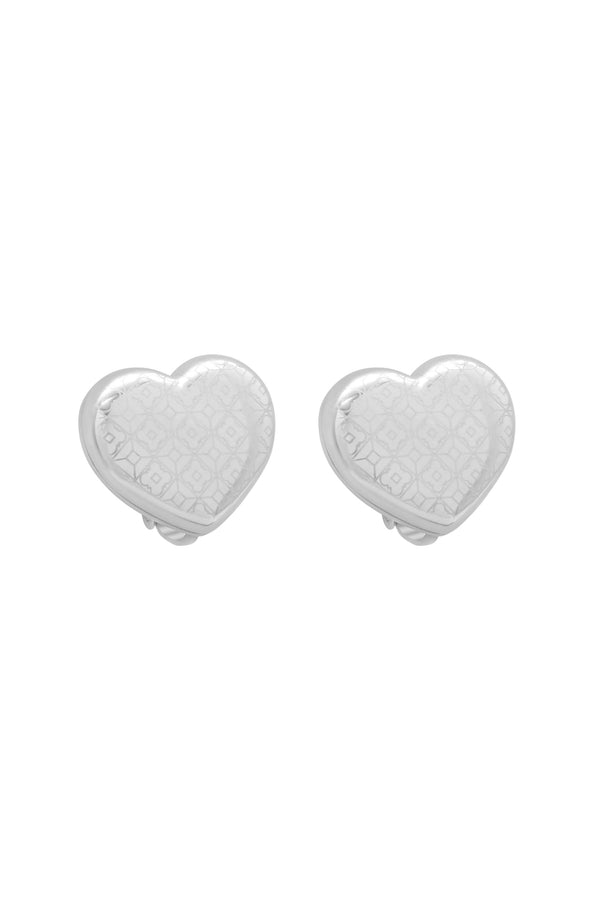 carisma Silver Tiled Heart Clip-On Stud Earring Set