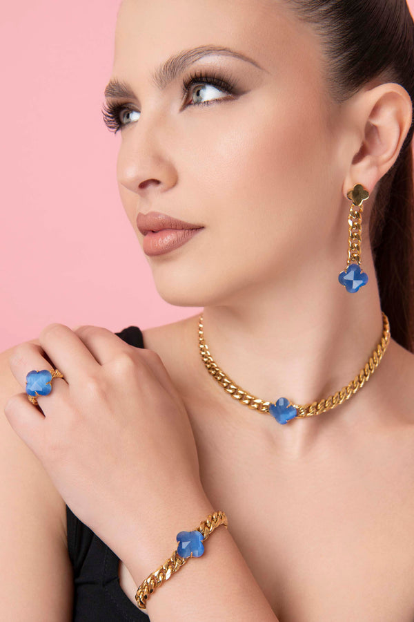 Carisma Stone Station Curb Chain Drop Stud Earring Set