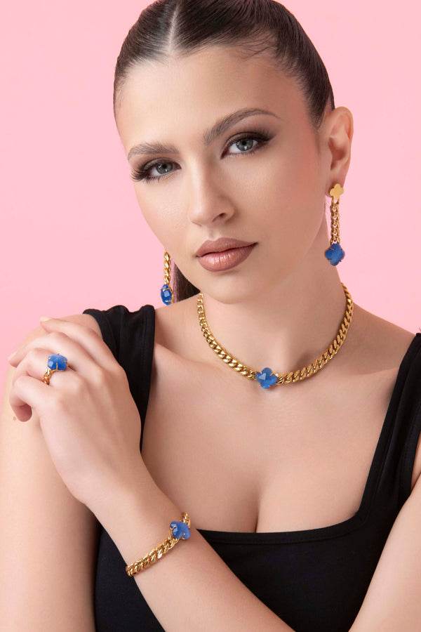 Carisma Stone Station Curb Chain Drop Stud Earring Set