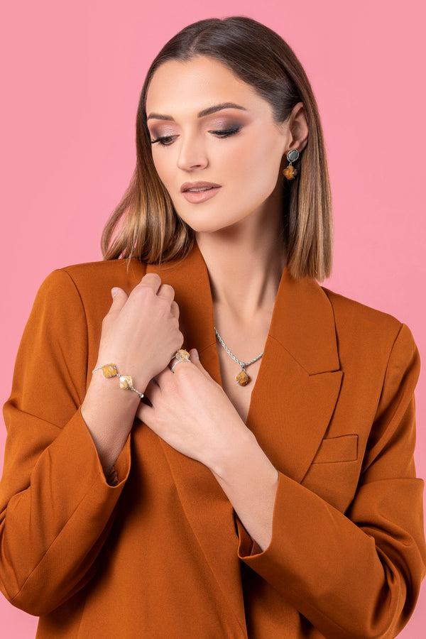 Carisma Stone Station Drop Stone Stud Earring Set Silver Coloured