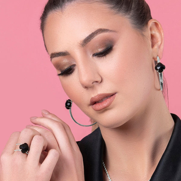 Carisma Stone Station Oversized Hoop Earring Set Silver Coloured