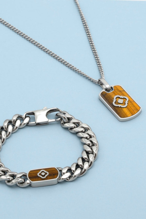 carisma Tiger's Eye Curb Chain Bracelet & Necklace Gift Set