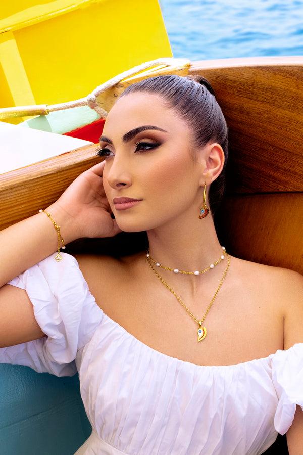 Carisma Traditional Luzzu Eye Mother Of Pearl Pendant Earring Set