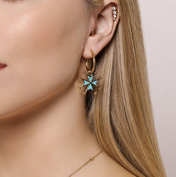Carisma Turquoise Stone Maltese Cross Pendant Earring Set