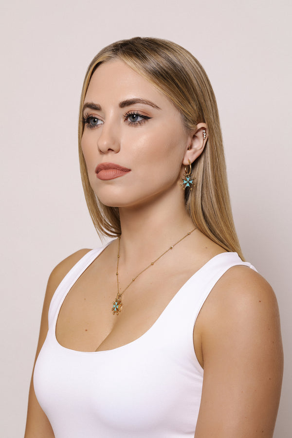 Carisma Turquoise Stone Maltese Cross Pendant Earring Set