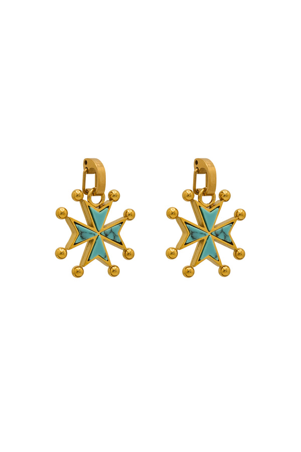 carisma Turquoise Stone Maltese Cross Pendant Earring Set
