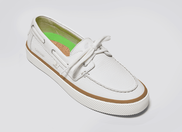 Carma Shoes MARÉ Boat Shoe White Pebbled Leather