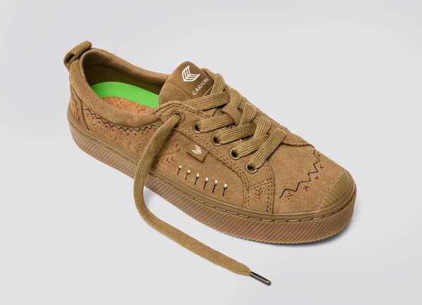 Carma Shoes OCA Low All Camel Embroidered Suede