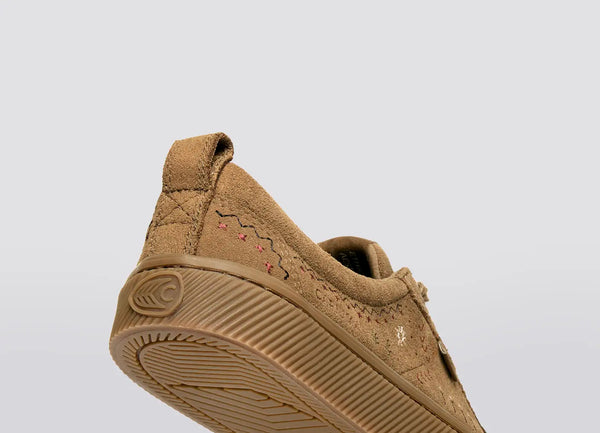 Carma Shoes OCA Low All Camel Embroidered Suede