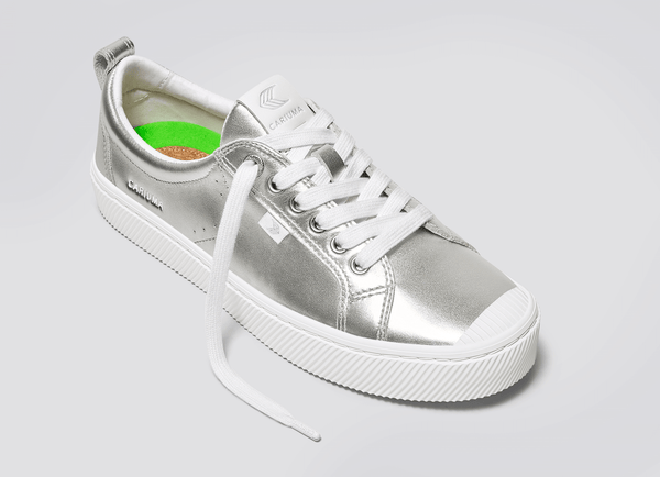 Carma Shoes OCA Low Metallic Silver Leather