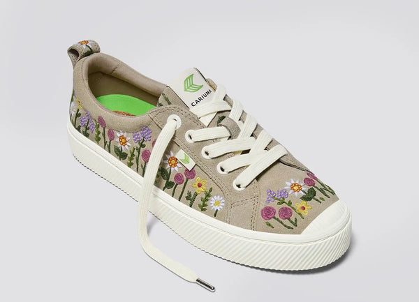 Carma Shoes OCA Low Sand/Embroidered Flowers Suede