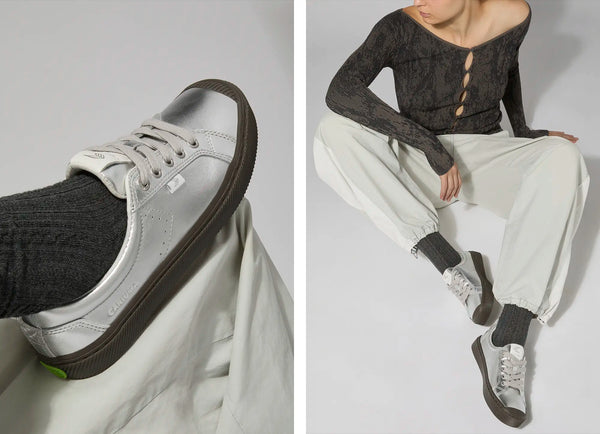 Carma Shoes OCA Low Silver Teak Metallic Leather