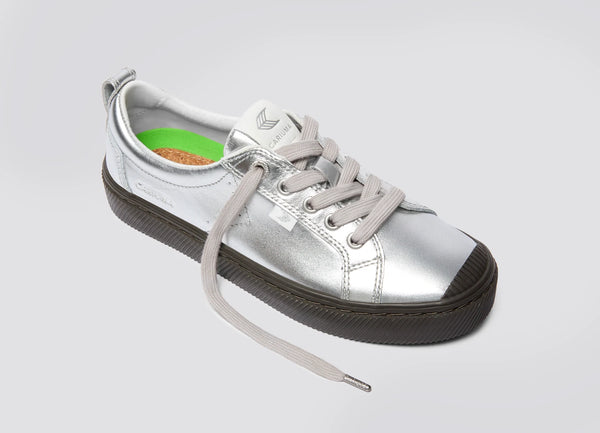 Carma Shoes OCA Low Silver Teak Metallic Leather