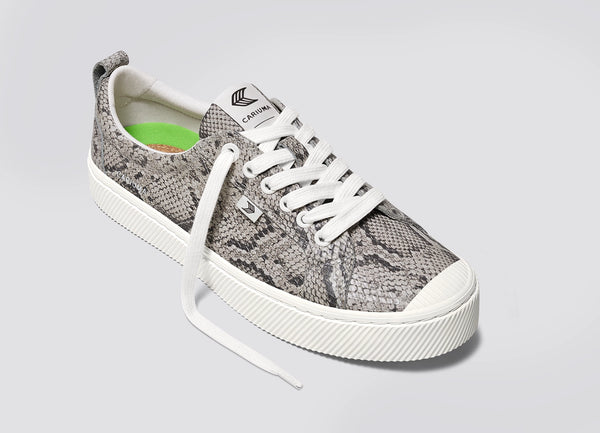 Carma Shoes OCA Low Snake Print Pebbled Leather