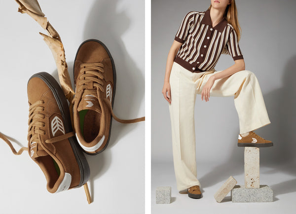 Carma Shoes SALVAS Camel Teak Suede/Warm White