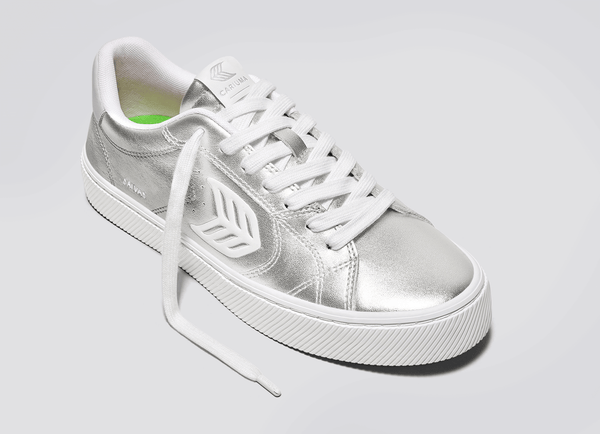 Carma Shoes SALVAS Metallic Silver Smooth Leather